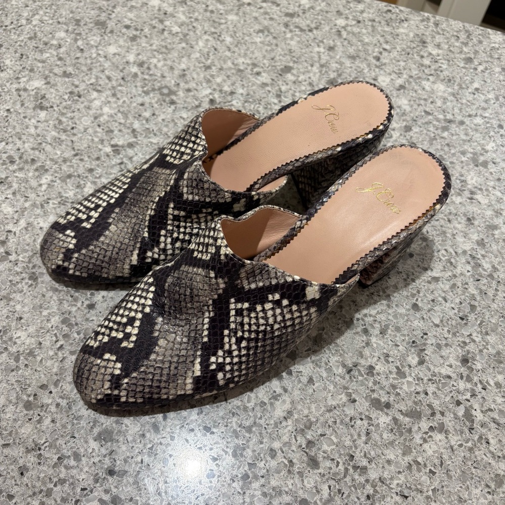 J. Crew Women’s Sophie Mule Black And Grey Snakeskin Block Heel Size 8